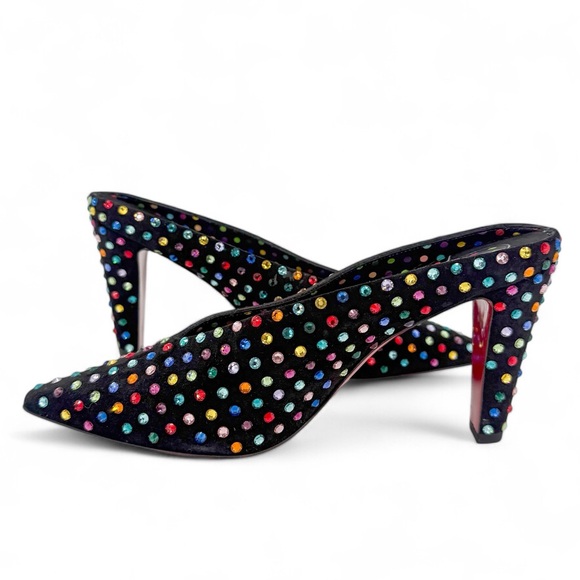 Rare CHRISTIAN LOUBOUTIN Veryvee Black Bedazzled Red Sole Mules Size 37 - Picture 7 of 17